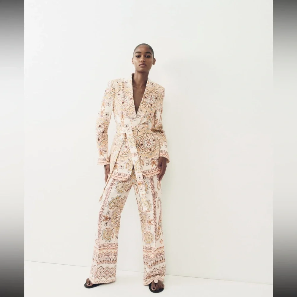 Zara printed linen blend pants
